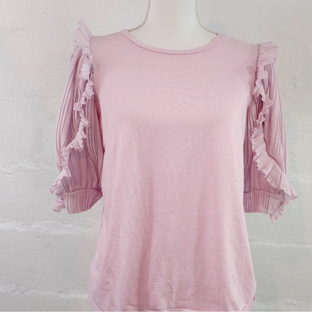 Express Light Pink Blouse with Ruffle Sleeves - Picture 4 of 8